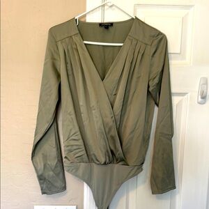 Olive Green Wrap Bodysuit Top by express